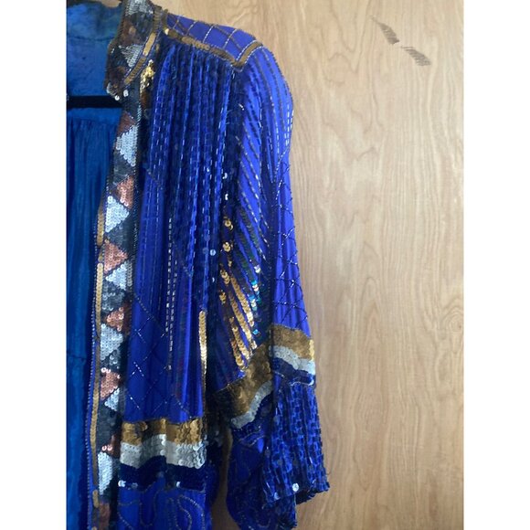 Vintage 1980s Sequin Beaded Duster Kimono Open Front Jacket Frank Usher Style - Picture 6 of 15